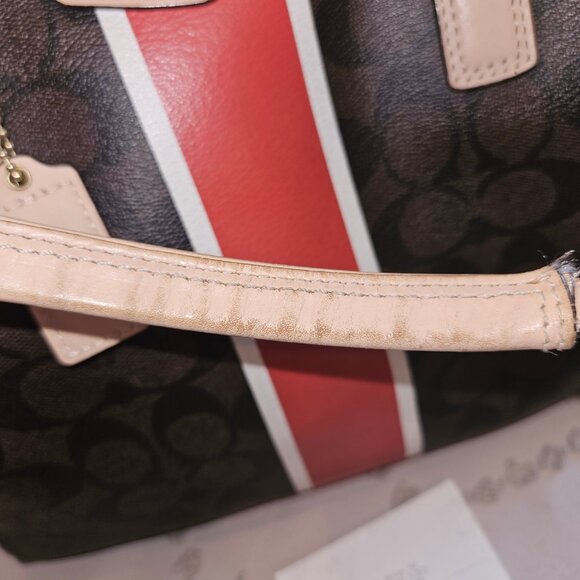 Coach Signature Nancy Stripe Satchel Authentic - Picture 5 of 9
